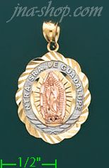 14K Gold Our Lady of Guadalupe 3Color Stamp Charm Pendant