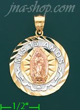 14K Gold Mis 15 Años Virgin of Guadalupe 3Color Stamp Charm Pend