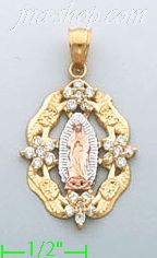 14K Gold Virgin of Guadalupe 3Color Stamp Charm Pendant