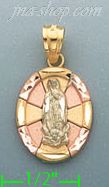 14K Gold Virgin of Guadalupe 3Color Stamp Charm Pendant