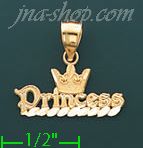 14K Gold Princess w/Crown Charm Pendant