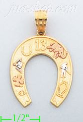 14K Gold Horseshoe w/Good Luck Symbols Lucky Charm Pendant