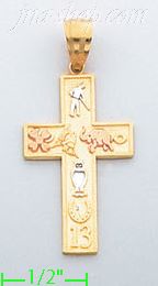 14K Gold Cross w/Good Luck Symbols Lucky Charm Pendant