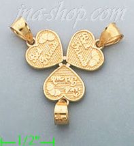 14K Gold 3-piece Best Friends Hearts Charm Pendant