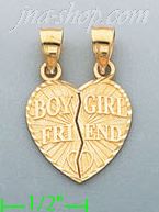 14K Gold 2-piece Boy Girl Friend Split Heart Charm Pendant
