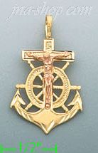 14K Gold Anchor Crucifix Charm Pendant