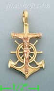 14K Gold Anchor Crucifix Charm Pendant