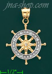 14K Gold Ship Steering Wheel Charm Pendant