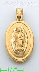 14K Gold Virgin of Guadalupe Hollow & Stamped Charm Pendant