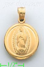 14K Gold Virgin of Guadalupe Hollow & Stamped Charm Pendant