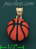 14K Gold 3D Basketball Enamel Charm Pendant