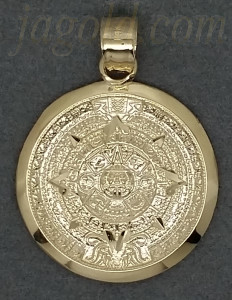 14K Gold Aztec Sun Calendar Charm Pendant
