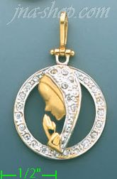 14K Gold CZ Virgin Mary Charm Pendant