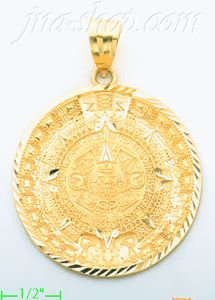 14K Gold Aztec Sun Calendar Dia-Cut Charm Pendant