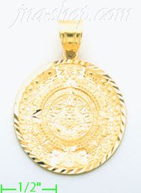 14K Gold Aztec Sun Calendar Dia-Cut Charm Pendant