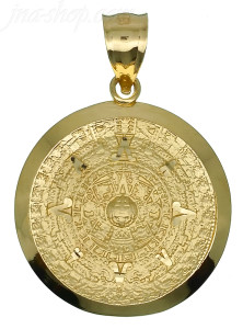 14K Gold Aztec Sun Calendar Charm Pendant 25mm