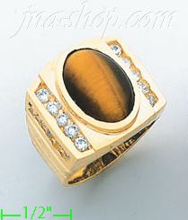 14K Gold Men's Tigereye CZ Ring