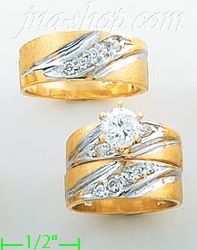 14K Gold Two-Tone CZ Wedding Set Rings