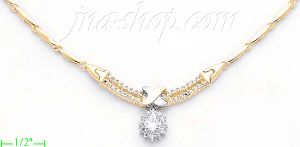 14K Gold Fancy CZ Sets Necklace 17"