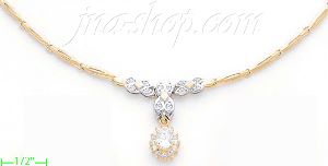 14K Gold Fancy CZ Sets Necklace 17"